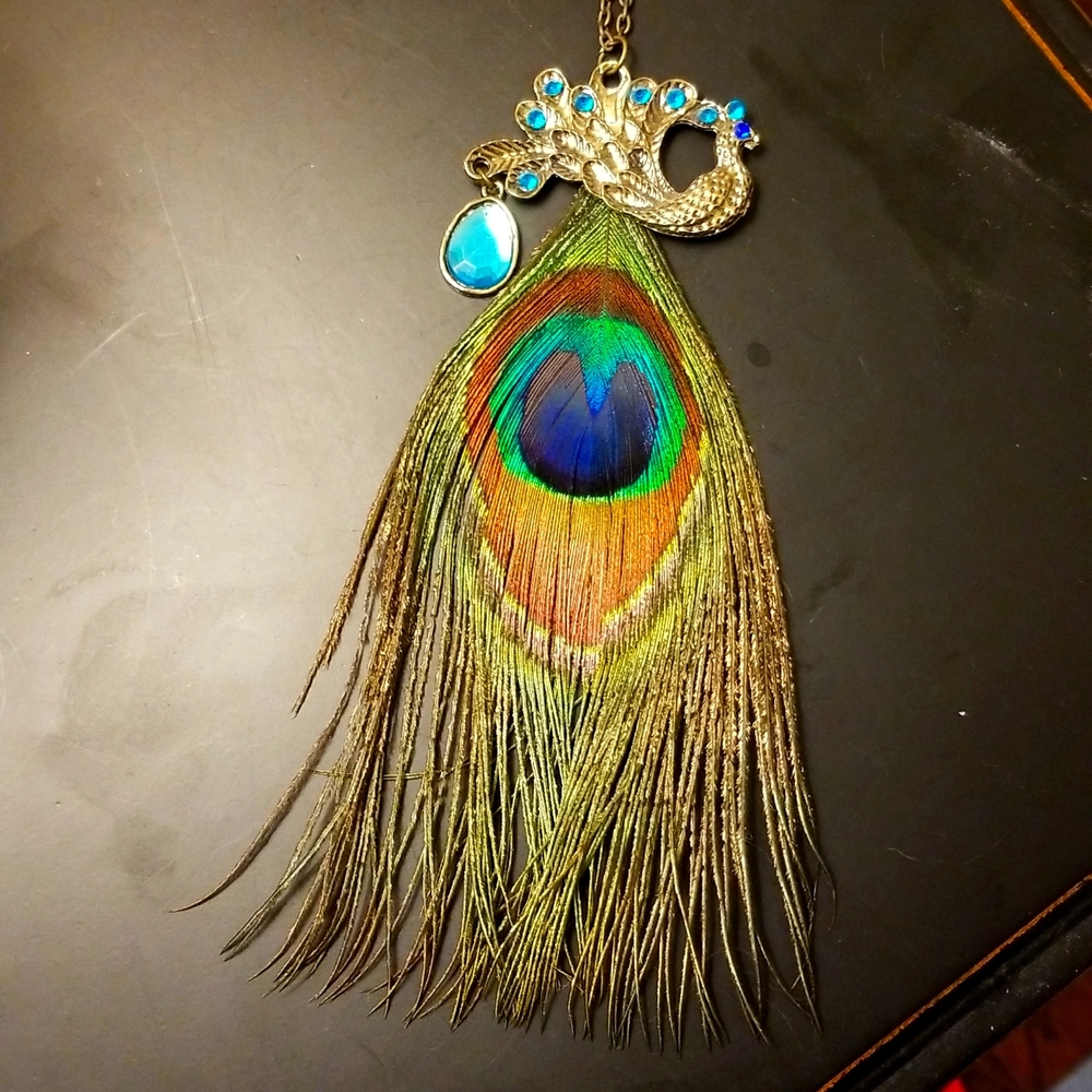 Peacock feather necklace